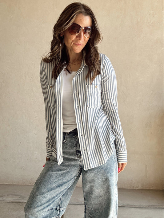 Jody Striped Top in Blue and White