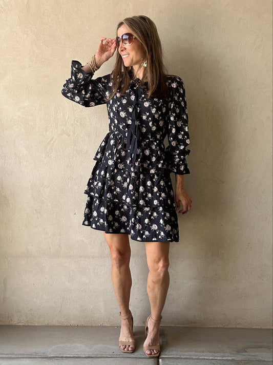 Miya Floral Dress in Dark Navy