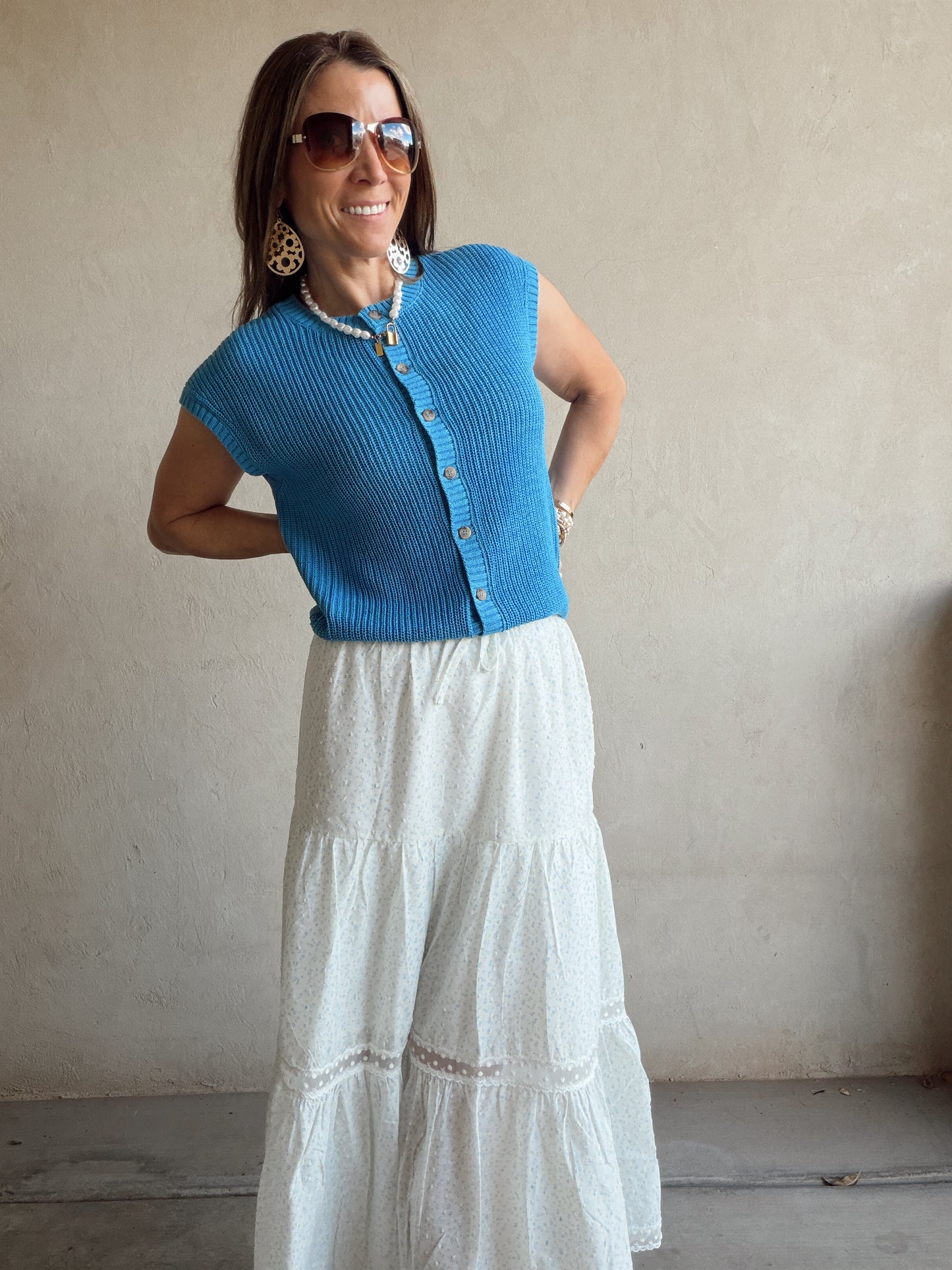 Penny Skirt in White, Blue, & Green Floral