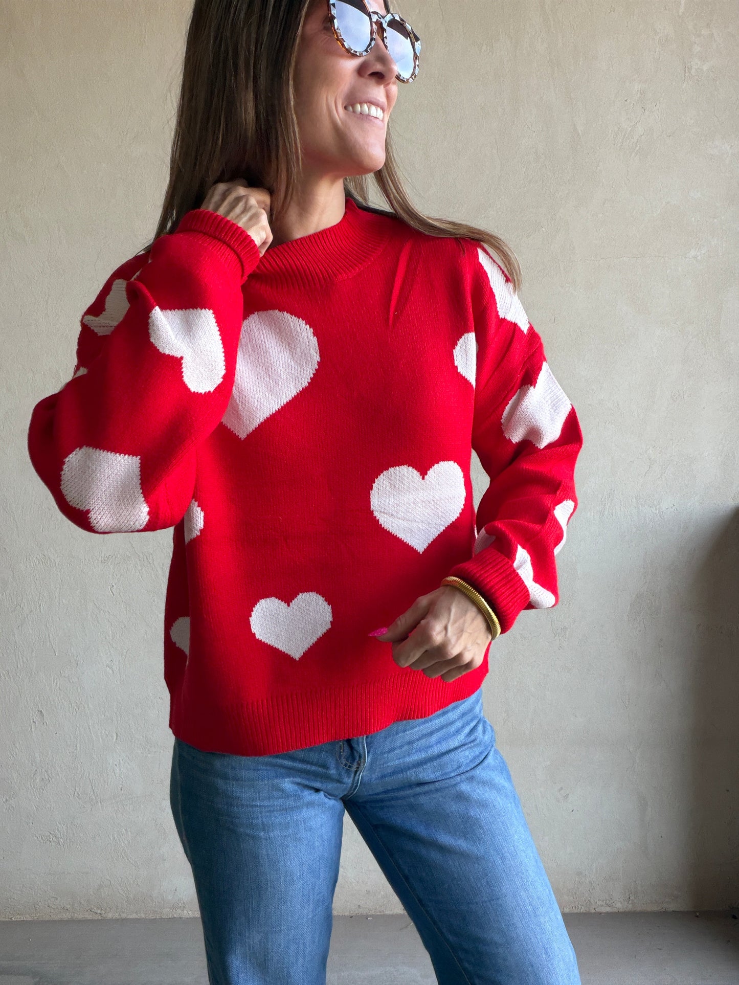 Marie Heart Sweater in Red & White