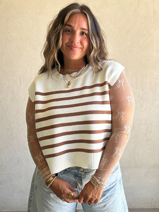 Raimie Striped Vest in Mocha & White