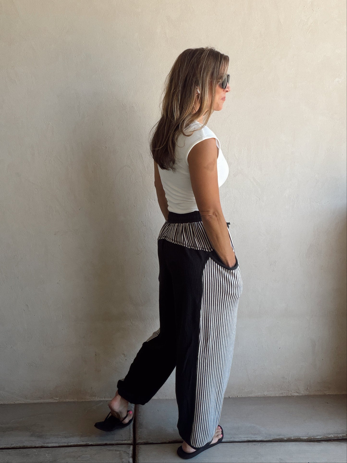 Barrel Pants in Charcoal & Stripes