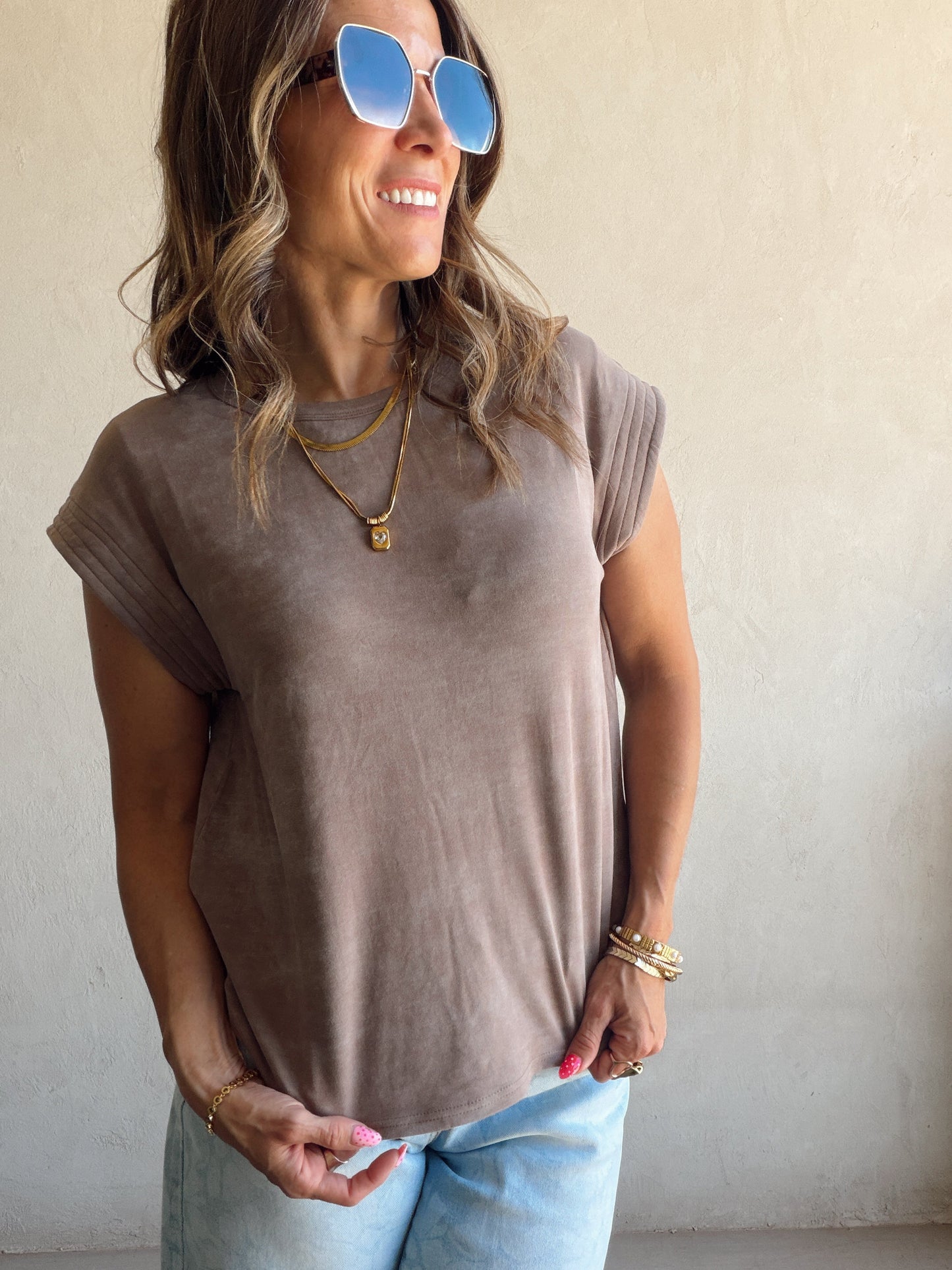 Liv Mineral Washed Top in Mocha