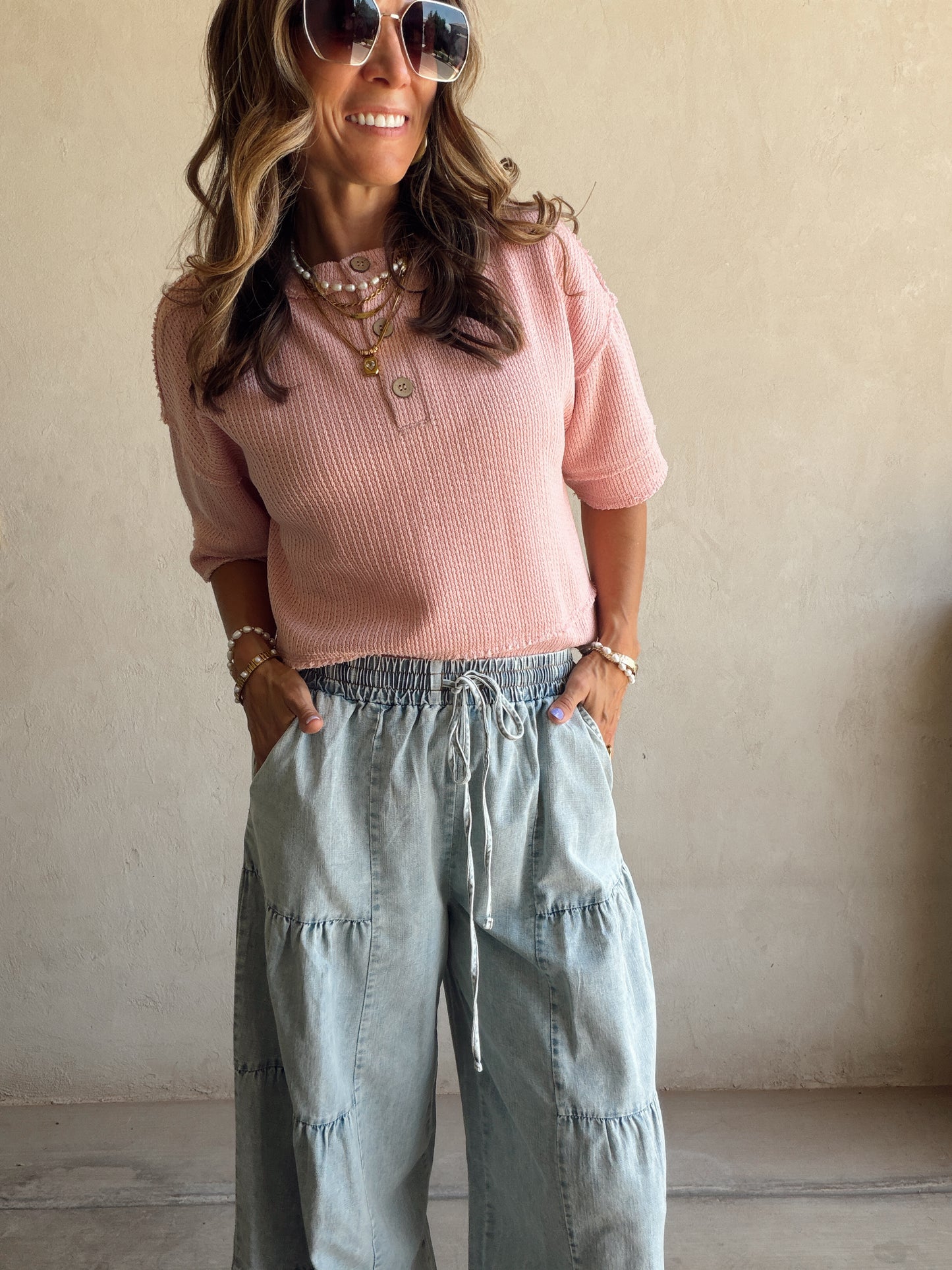 Tyra Tiered Pants in Light Wash