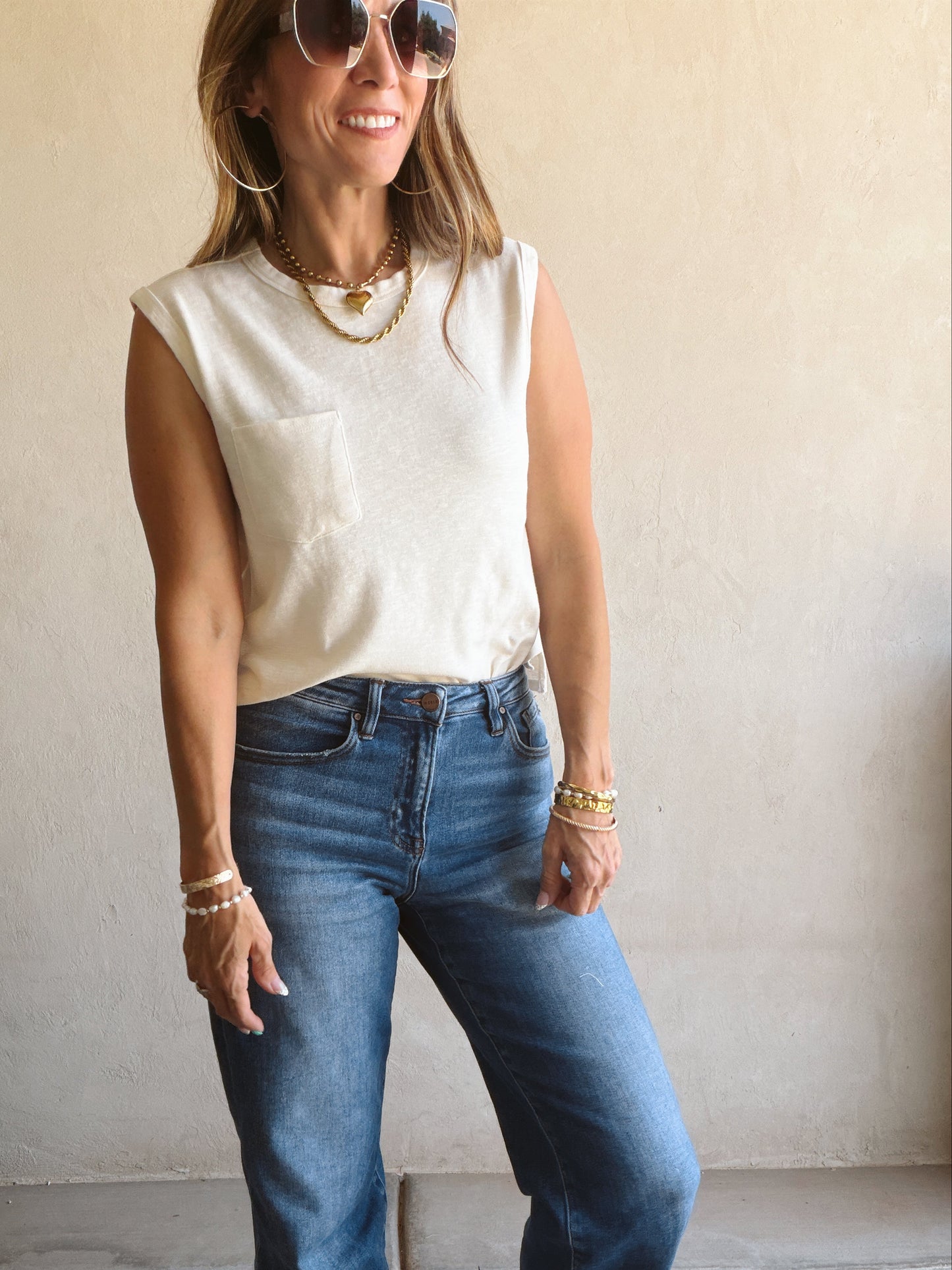 Wren Sleeveless Tank in Cream