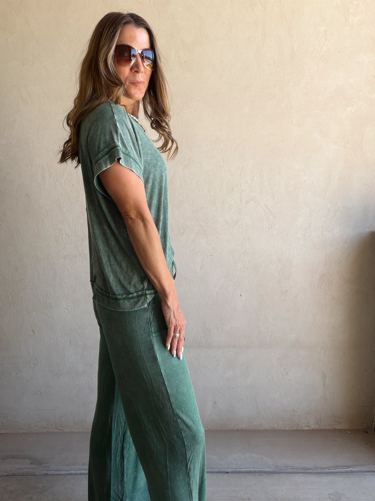 Raelyn Ribbed Mineral Washed Set in Green