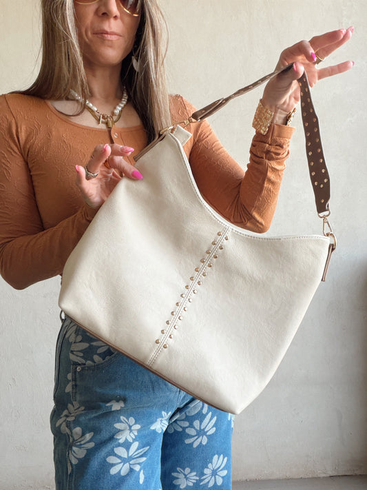 Andrea Studded Purse in Cream