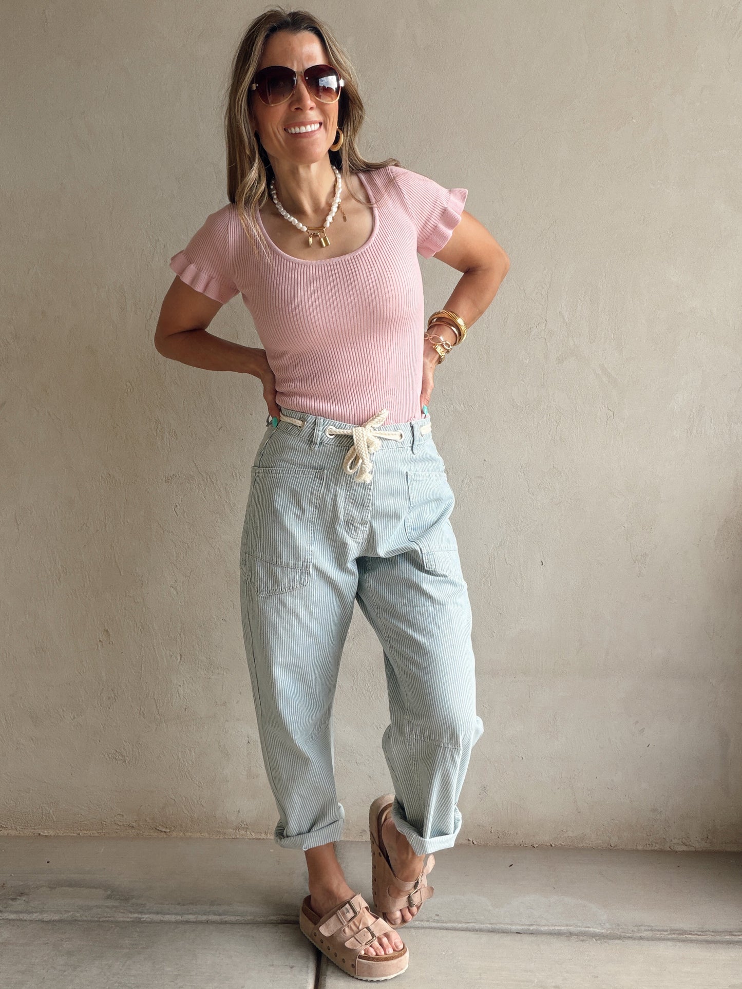 Rilee Ribbed Scoop Neck Top in Mauve