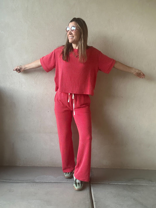 Ruby Ribbed Set in Red