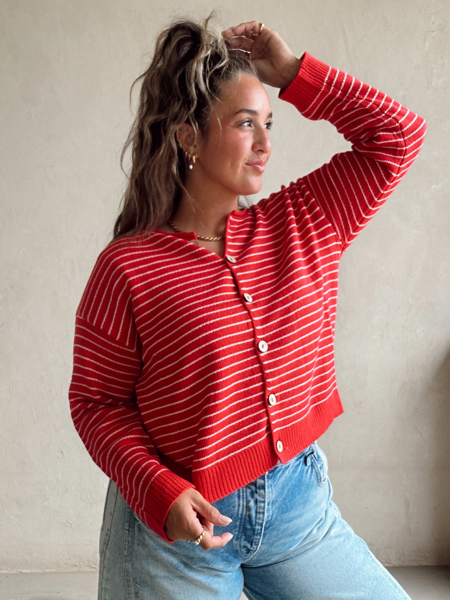 Mandy Striped Cardigan in Red