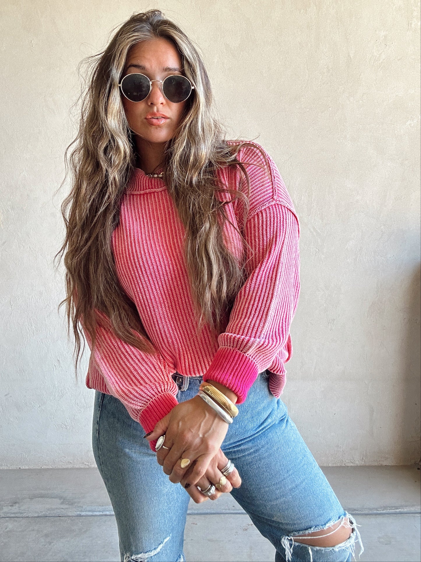 Tonya Sweater in Mineral Washed Pink