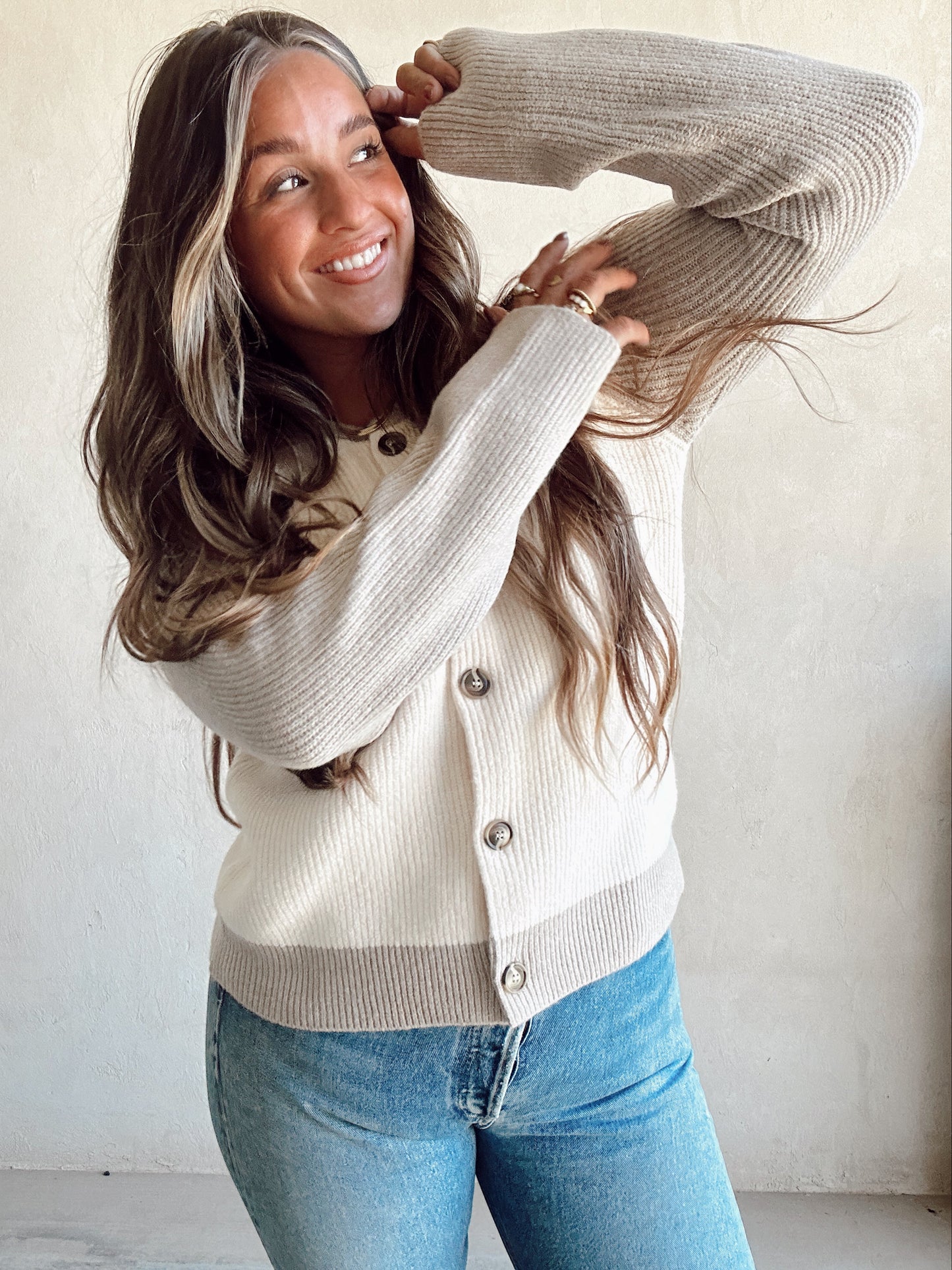 Cindy Cardigan in Taupe & Cream