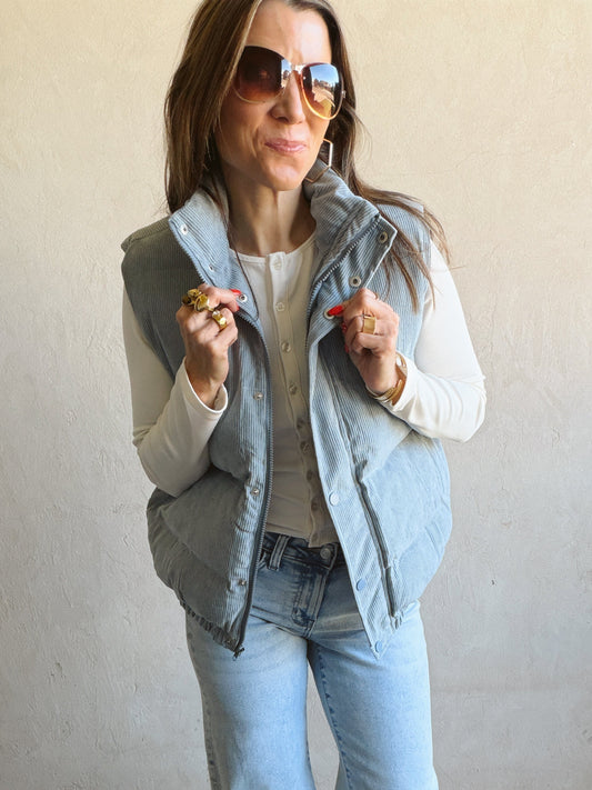 Cass Corduroy Vest in Dusty Blue