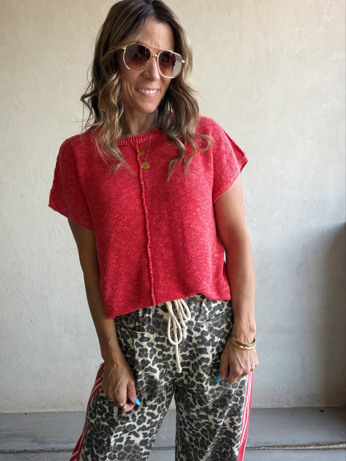 Marcie Mineral Wash Top in Red