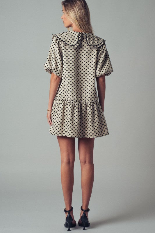 Boho Peter Pan Collar Dress in Beige Taupe