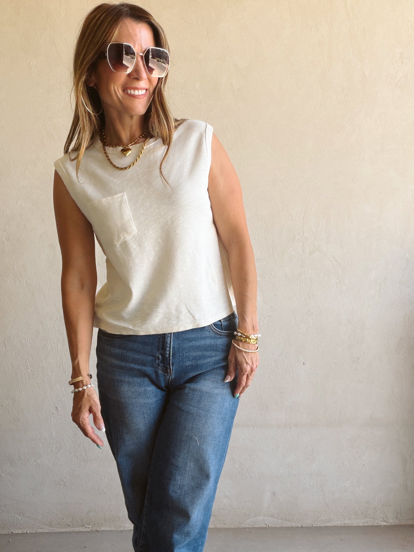 Wren Sleeveless Tank in Cream