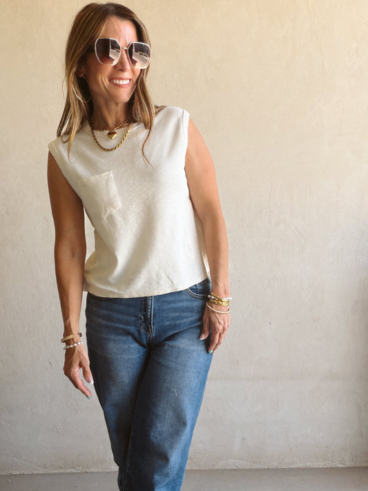 Wren Sleeveless Tank in Cream