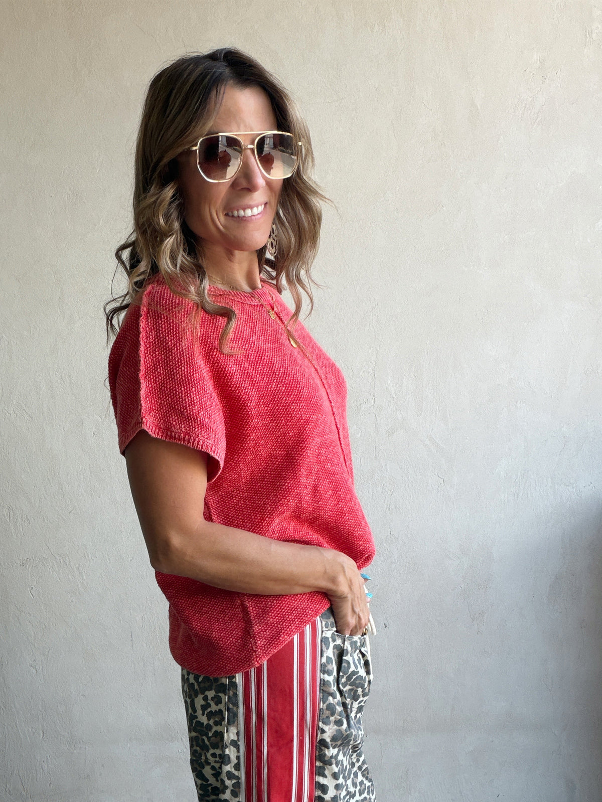 Marcie Mineral Wash Top in Red