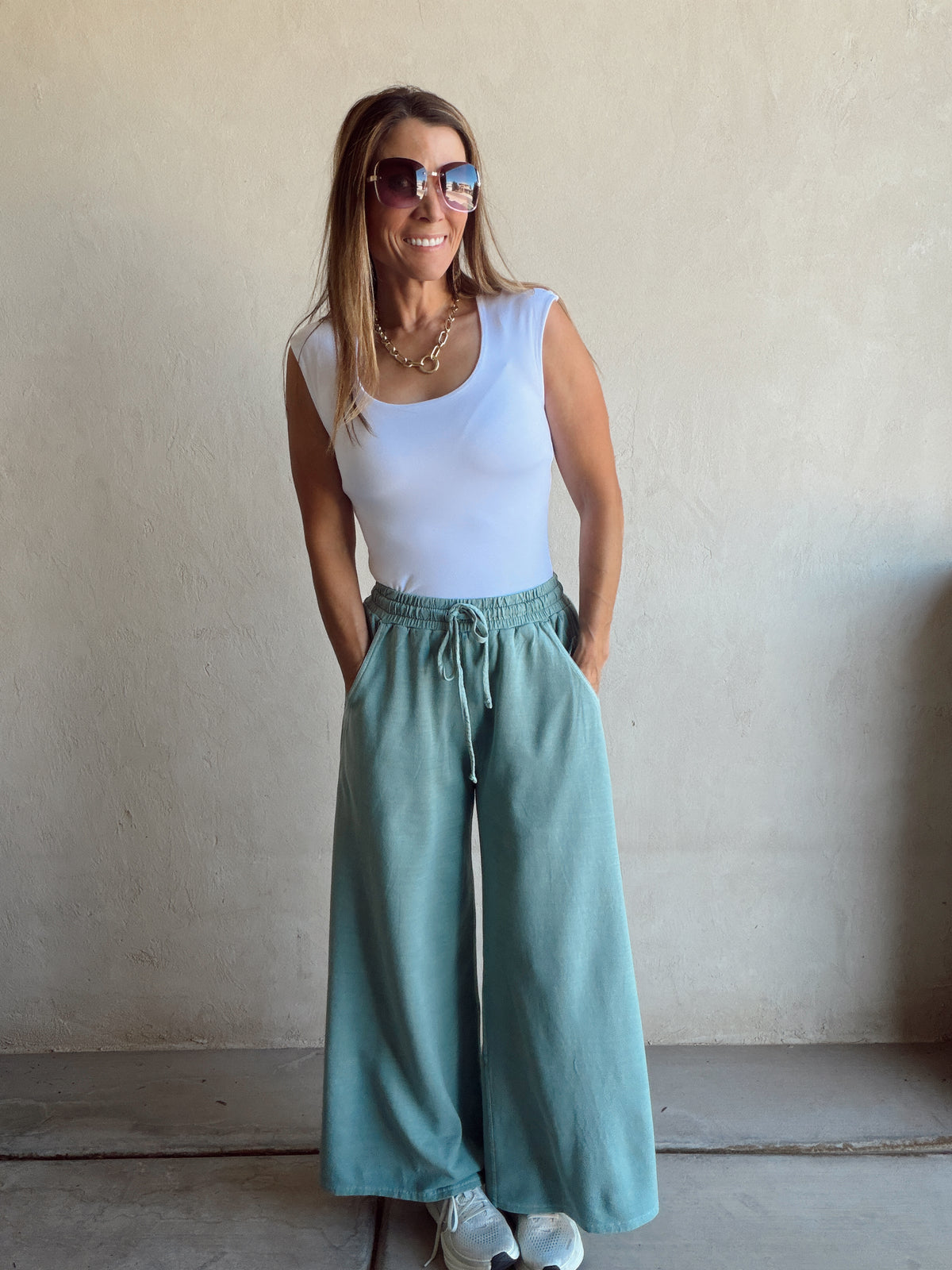 Myra Wide Leg Sweats in Ash Jade