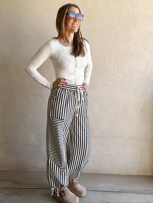 Ella Parachute Striped Pants in Navy & Ivory