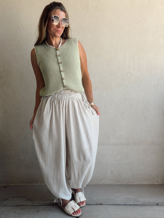 Sherry Striped Parachute Pants in Mocha & Ivory