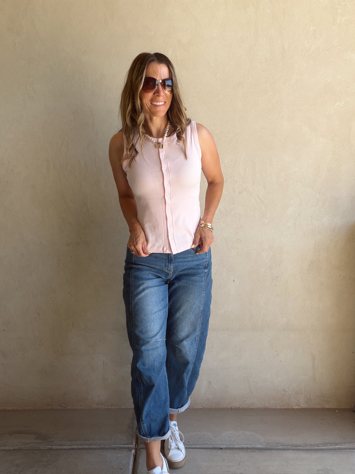 Whitney Ribbed Sleeveless Tank in Soft Pink