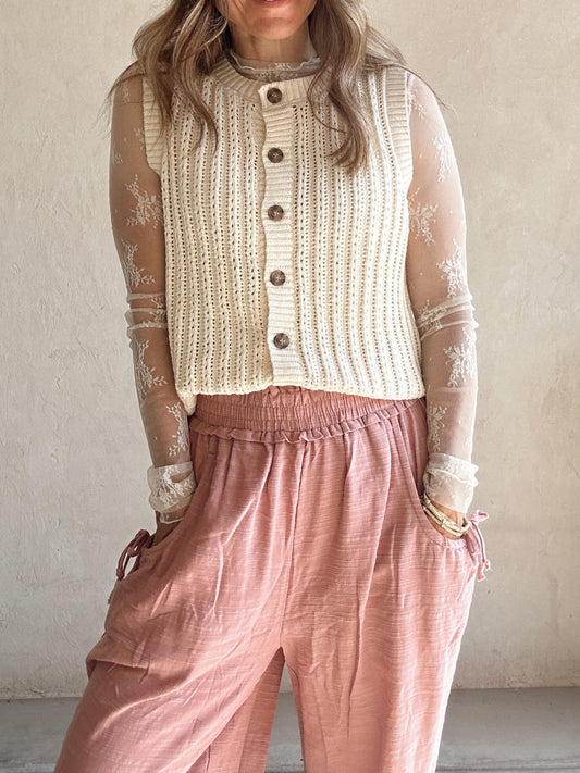 Kenzey Mesh Lace Top in Cream