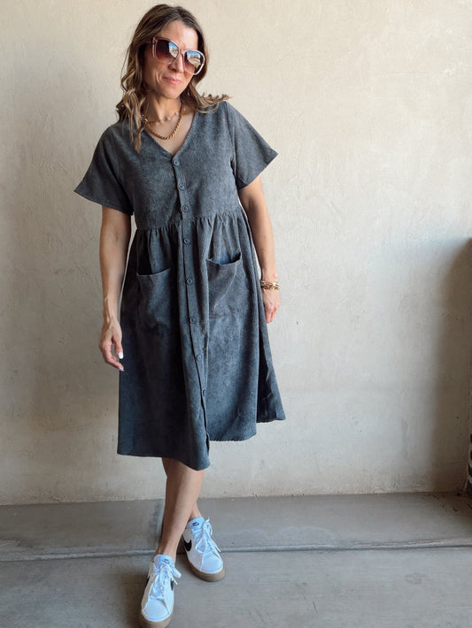 McKayla Corduroy Dress in Slate