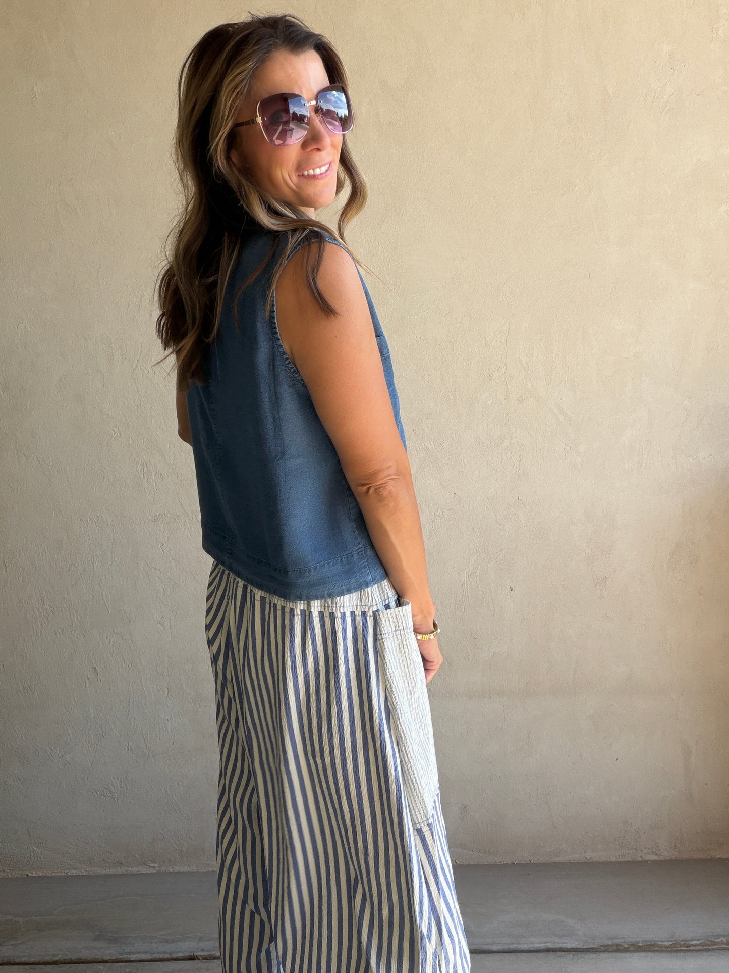 Charley Striped Parachute Pants in Blue & Cream