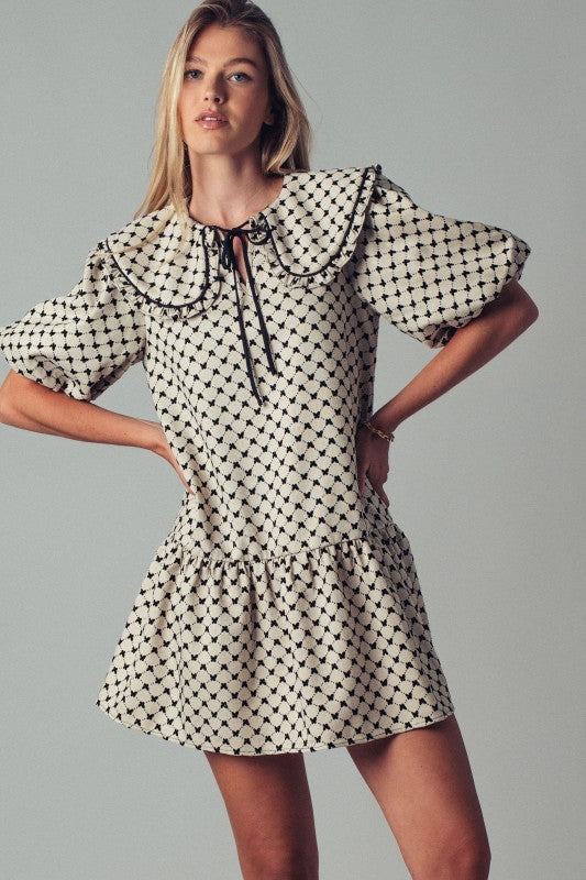 Boho Peter Pan Collar Dress in Beige Taupe