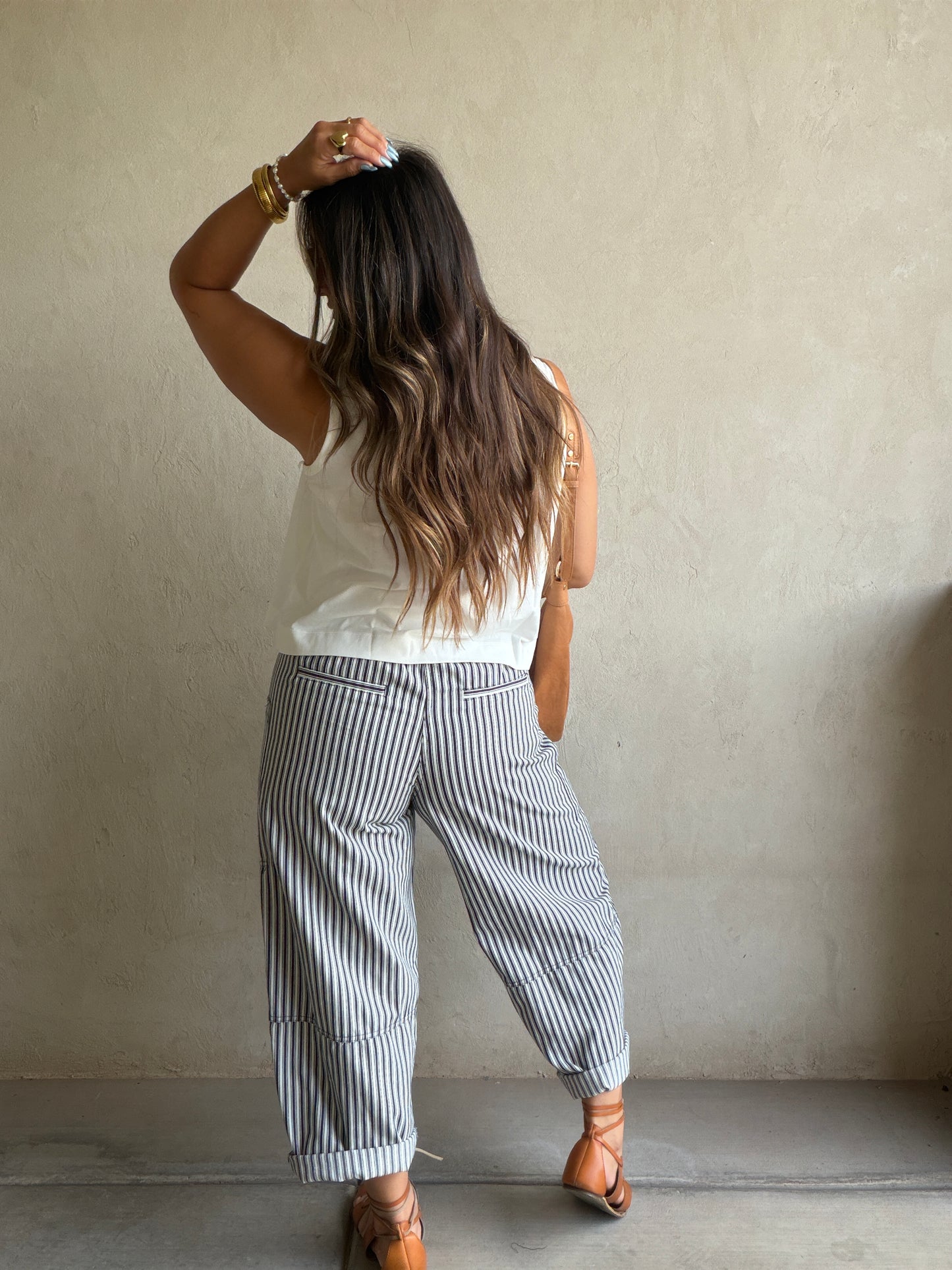 Striped Barrel Pant in Navy