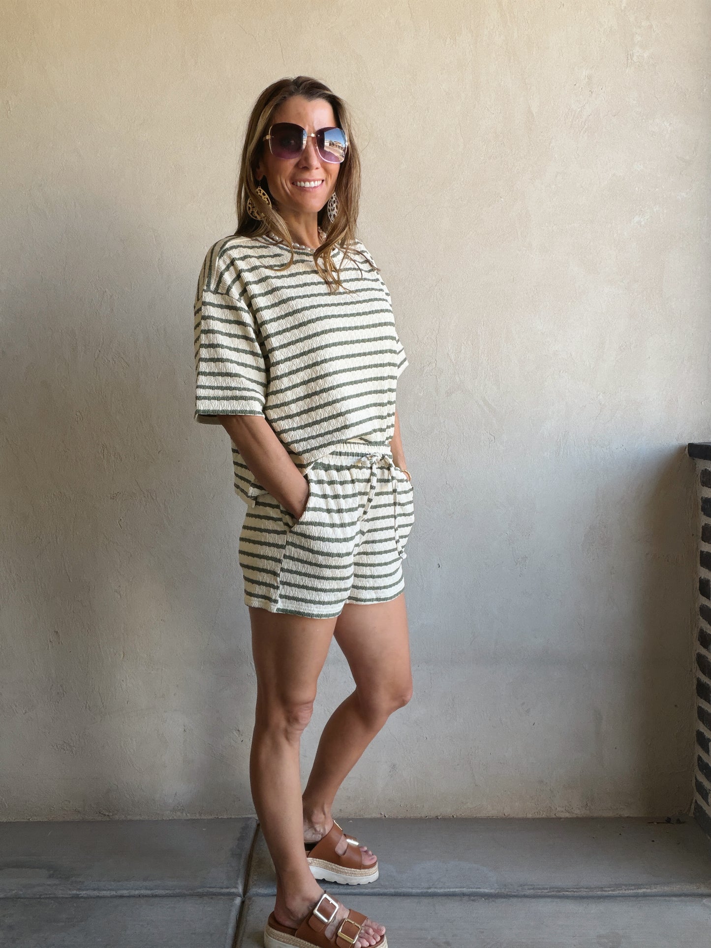 Kendall Striped Set in Olive & Oatmeal