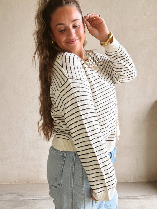 Mandy Striped Cardigan in Cream