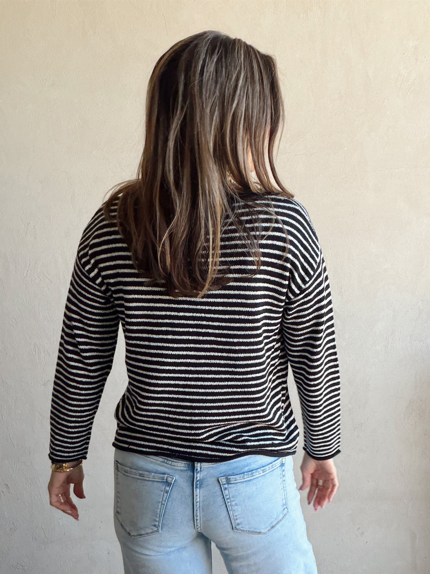Maddie Stripe Sweater in Black & Ivory