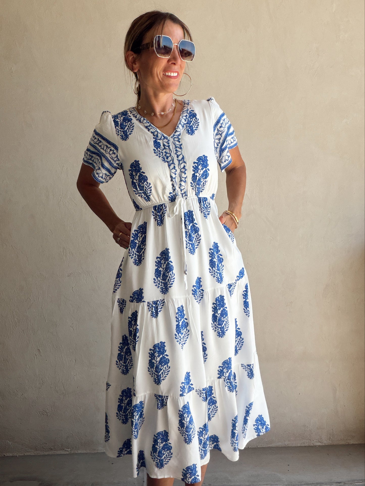 Erin Dress in Royal Blue & White