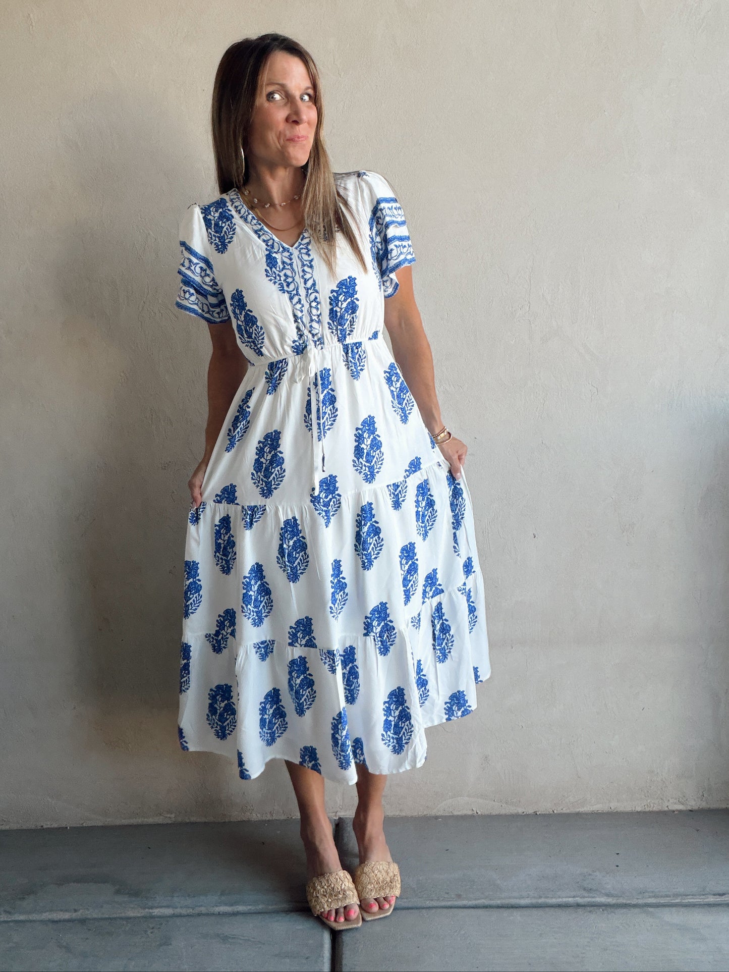 Erin Dress in Royal Blue & White