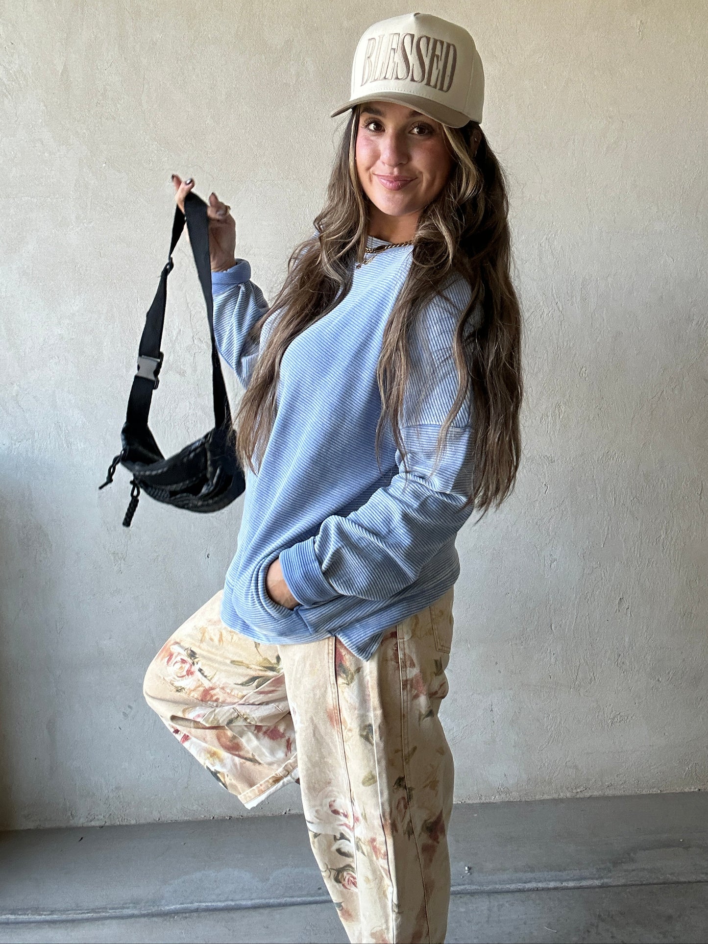 Dallas Double Ribbed Pullover in Blue