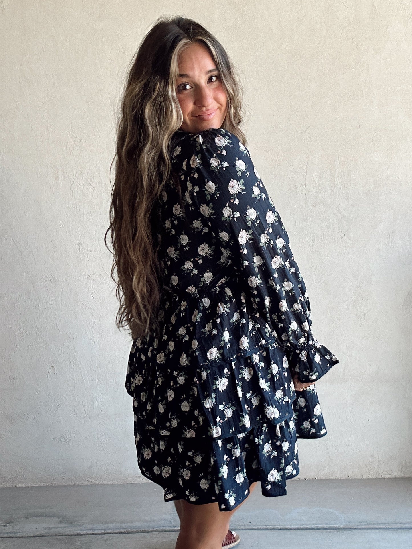 Miya Floral Dress in Dark Navy