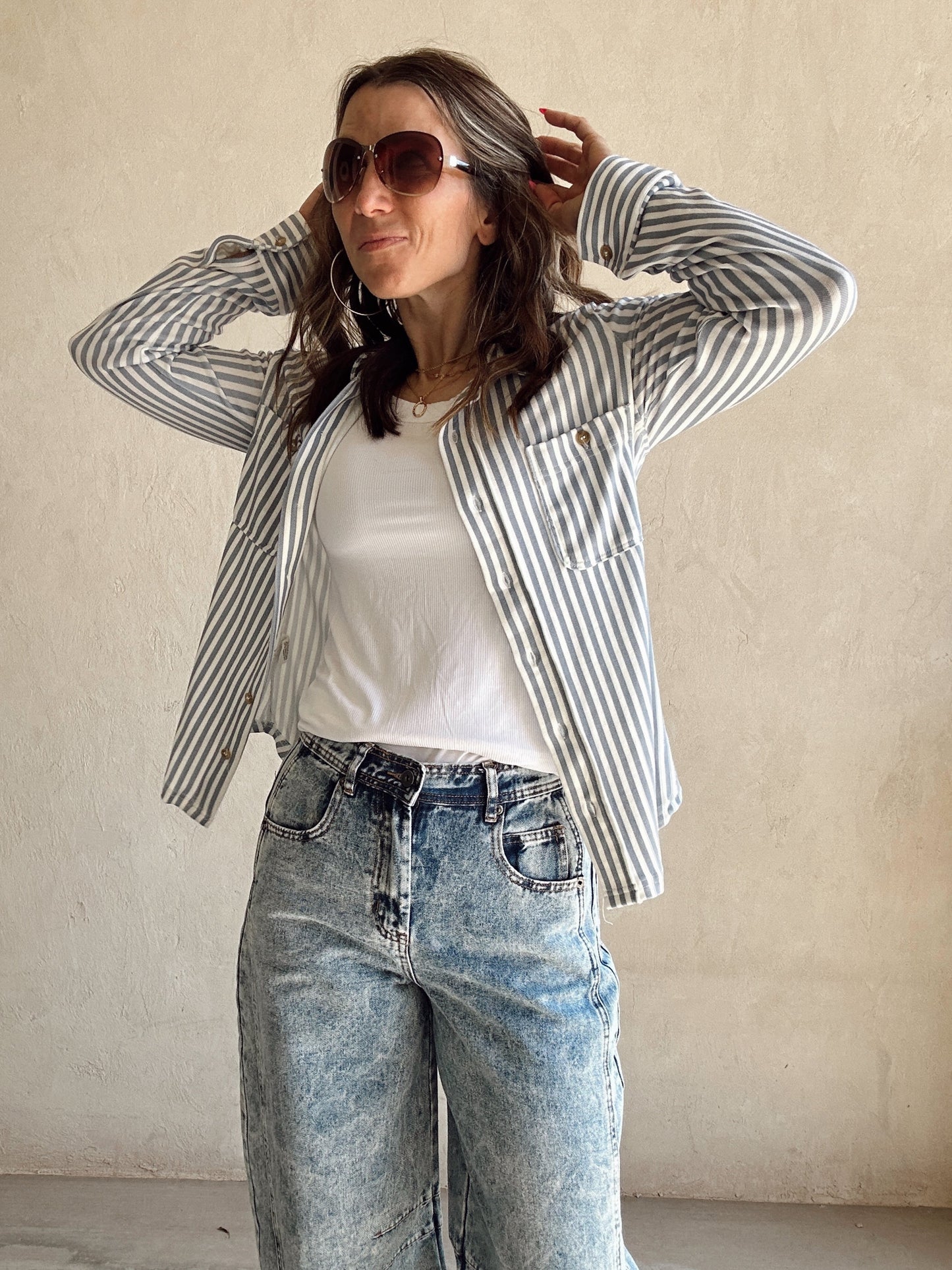 Jody Striped Top in Blue and White
