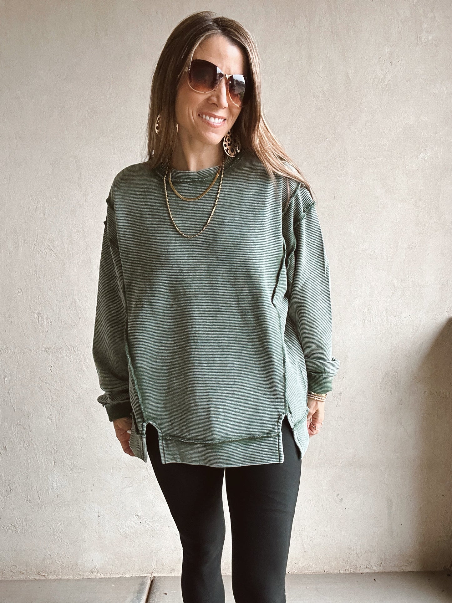 Darla Double Ribbed Pullover in Green