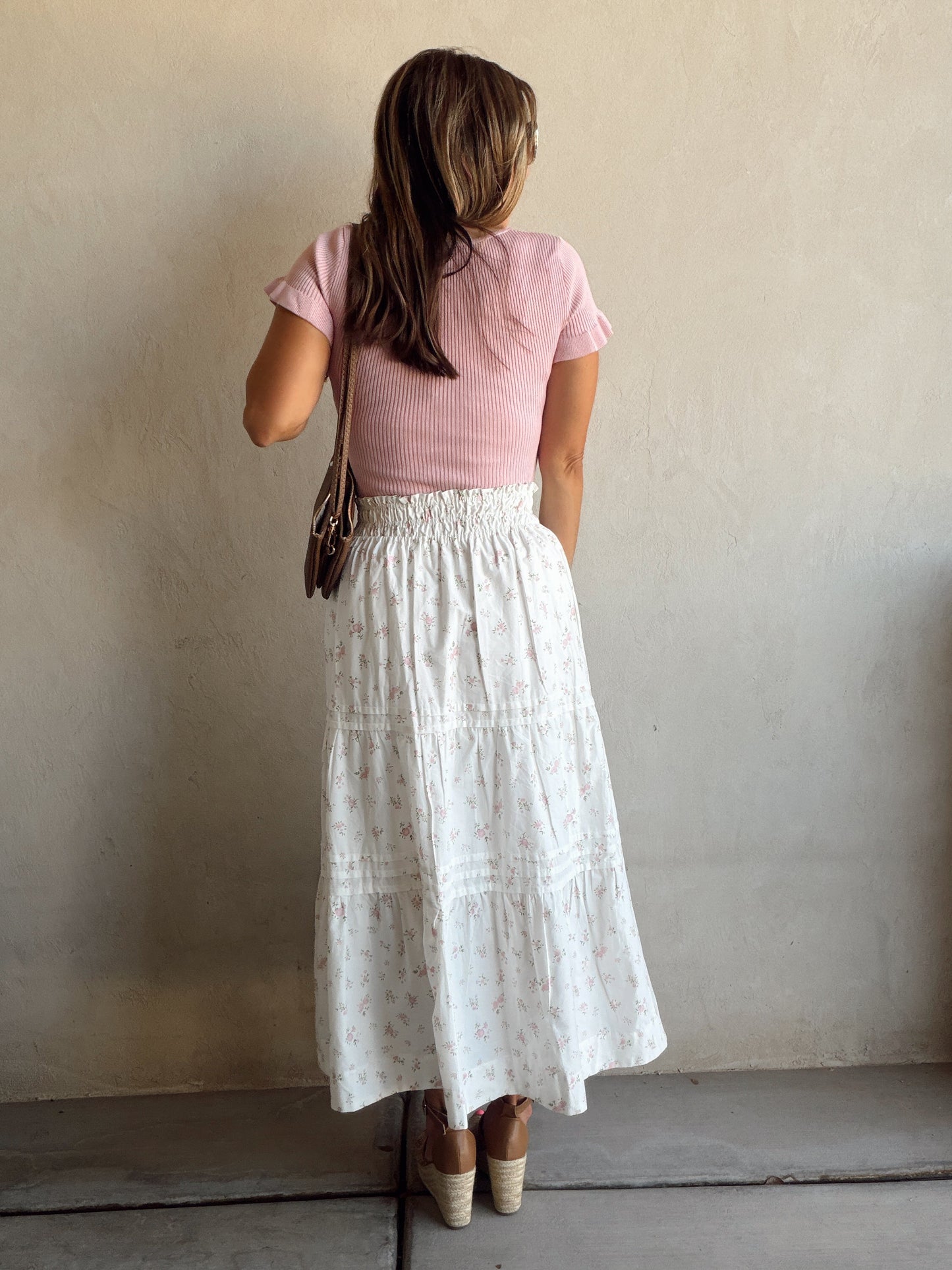 Kynlee Skirt in White & Pink & Green Floral