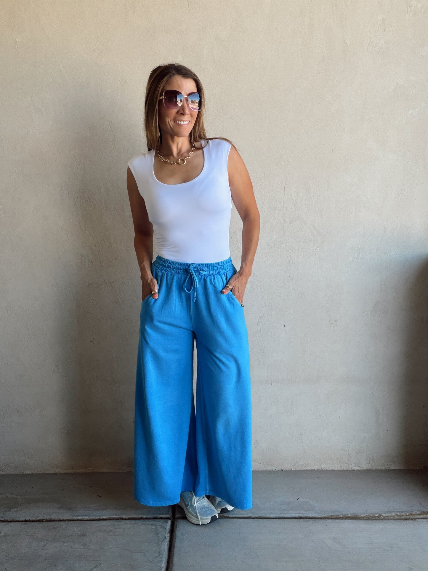 Myra Wide Leg Sweats in Bright Blue