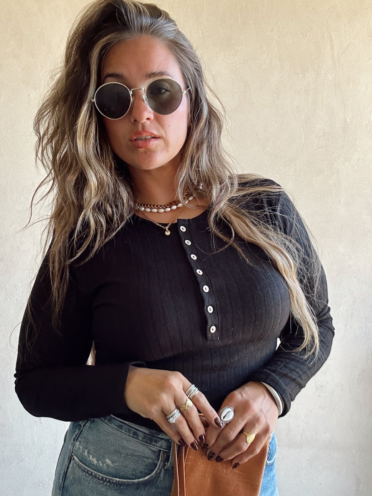 Zoe Fitted Henley in Black