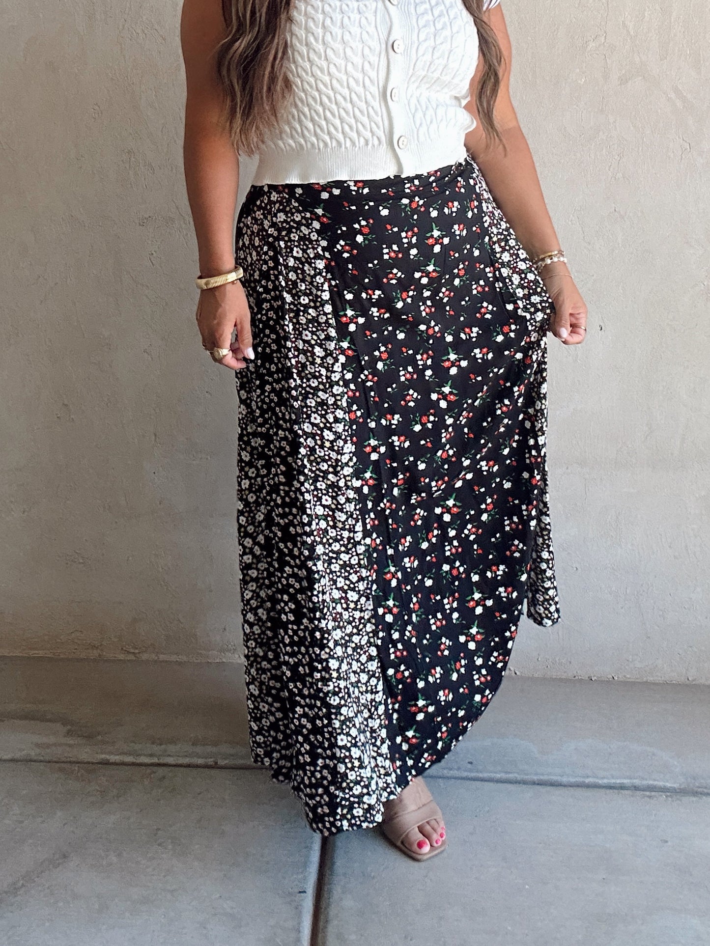Randi Floral Skirt in Black