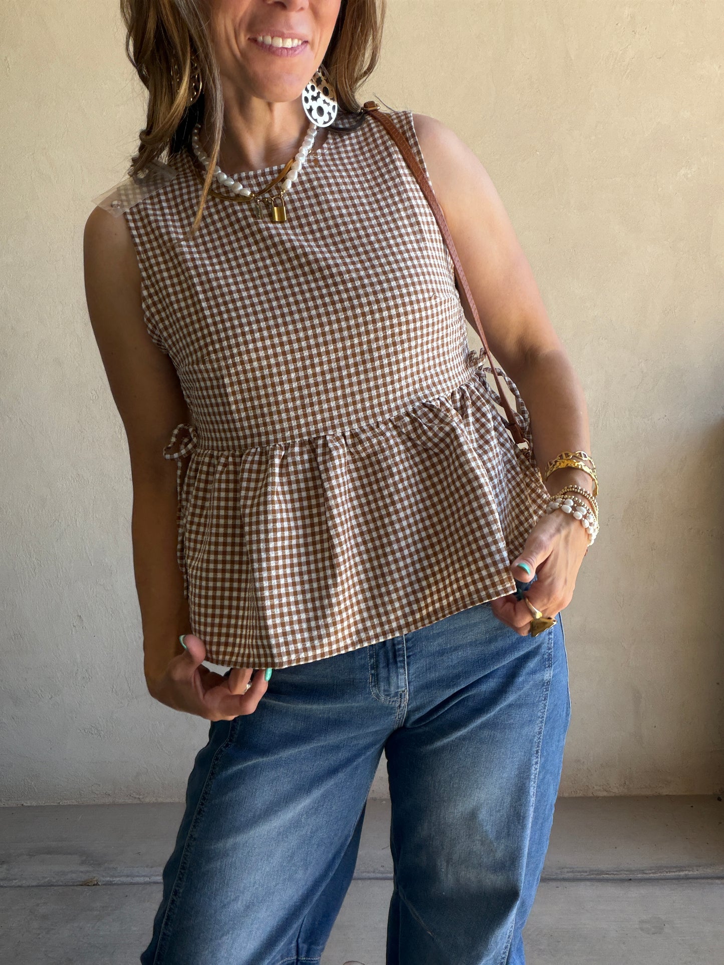 Marilyn Top in Brown Gingham