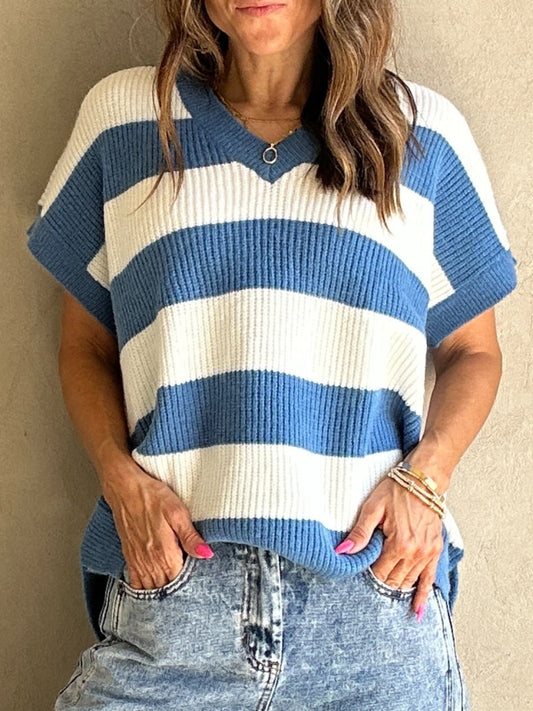 Sienna Sweater Vest in Blue & White