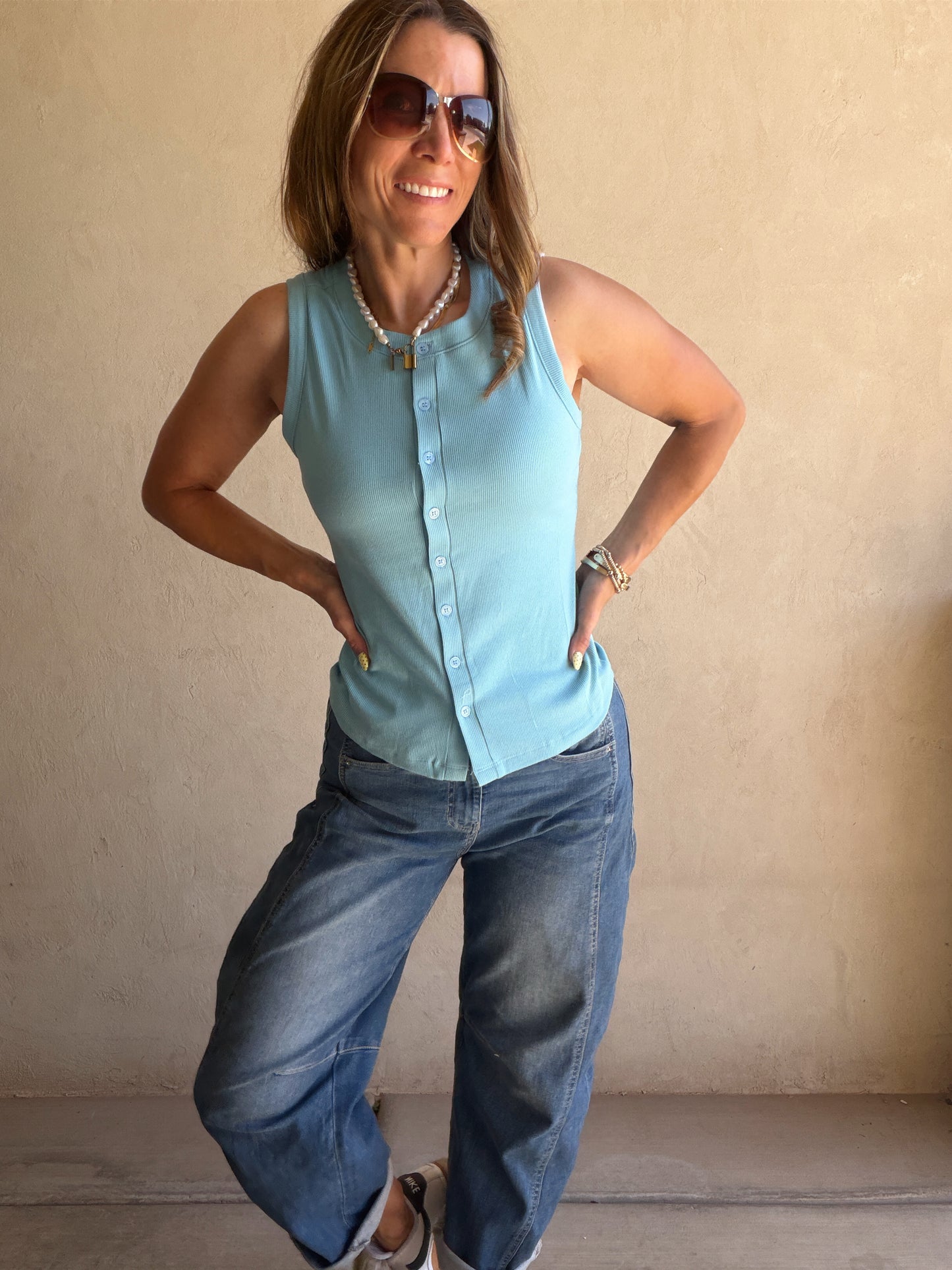 Whitney Ribbed Sleeveless Tank in Blue