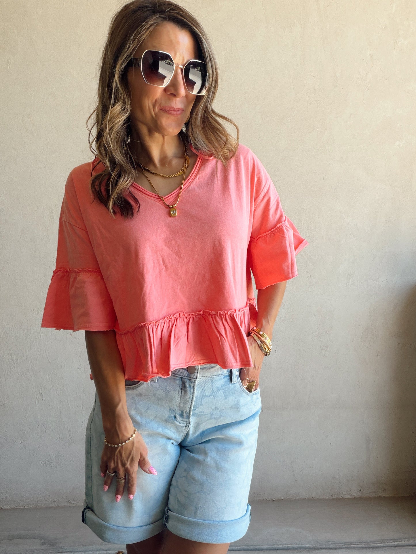 Natalia Flowy Top in Coral
