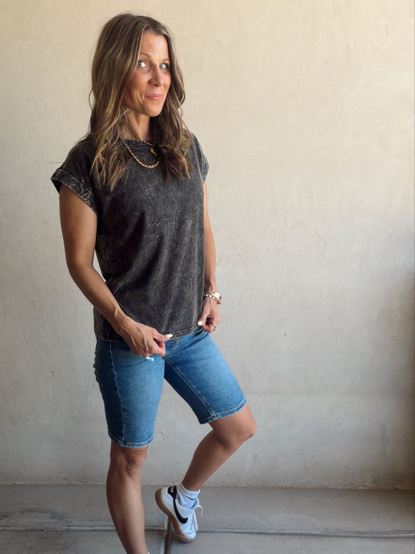 Amber Mineral Washed Top in Black