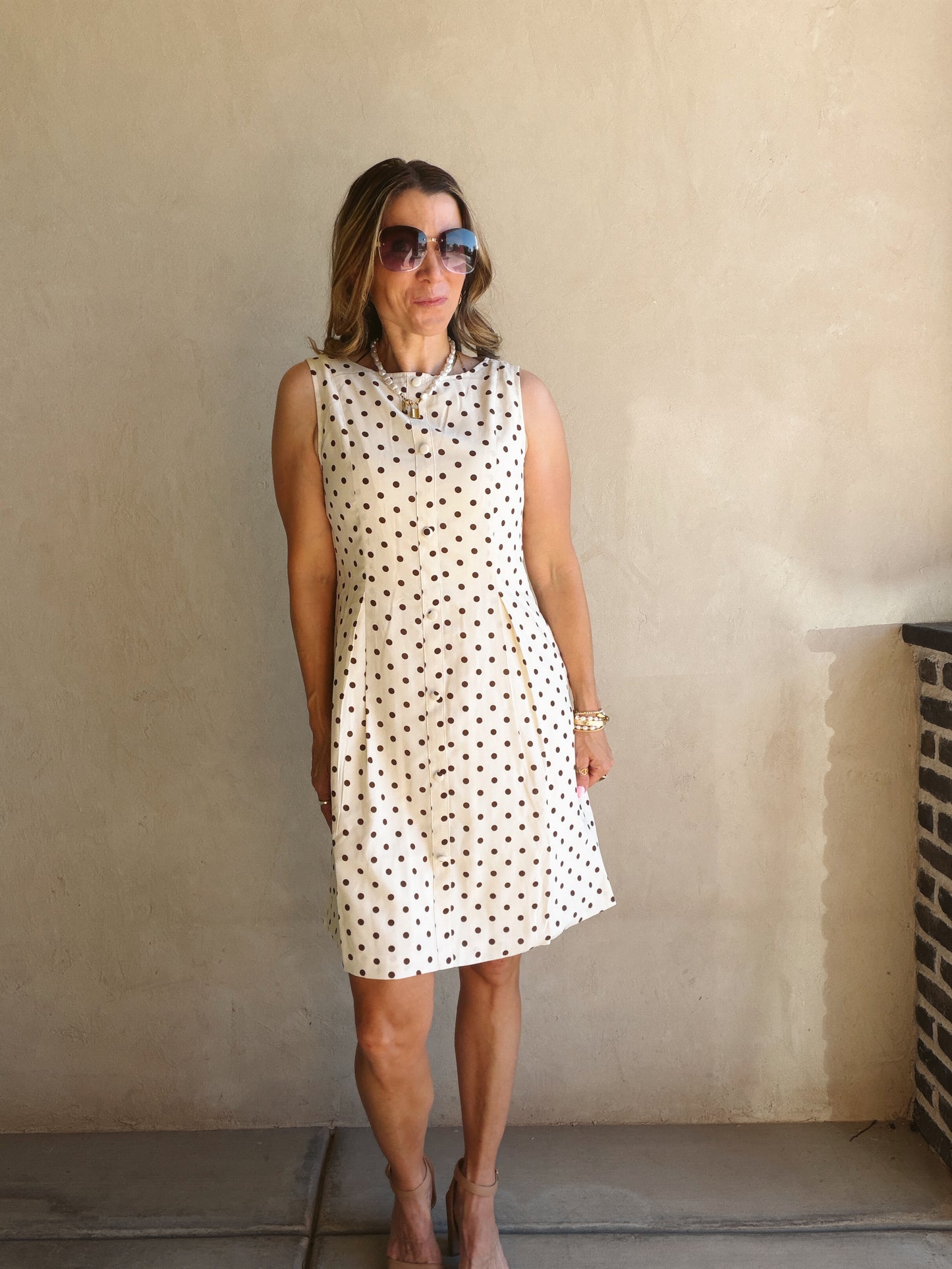 Keelee Polka Dot Dress in Cream & Brown